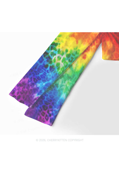 Rainbow Leopard Tie Dye Pride Y2K Mesh Long Sleeve Crop Top Cherrykitten
