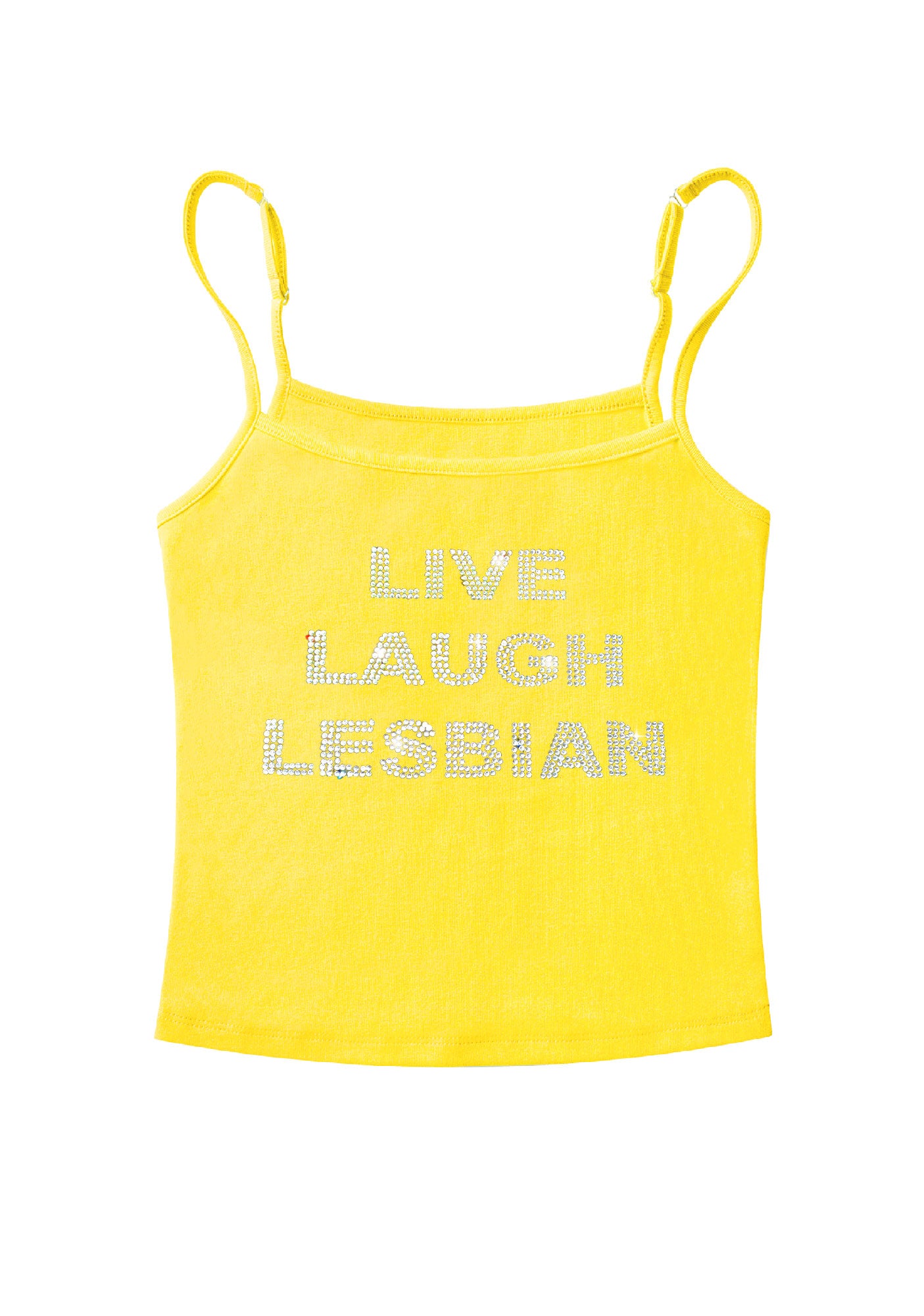 Rhinestone Live Laugh Lesbian Pride Y2K Spaghetti Strap Cami Cherrykitten