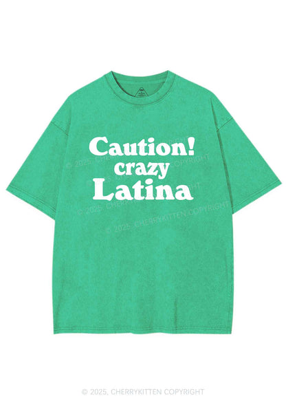 Caution Crazy Latina Y2K Shirts Washed Tee Cherrykitten