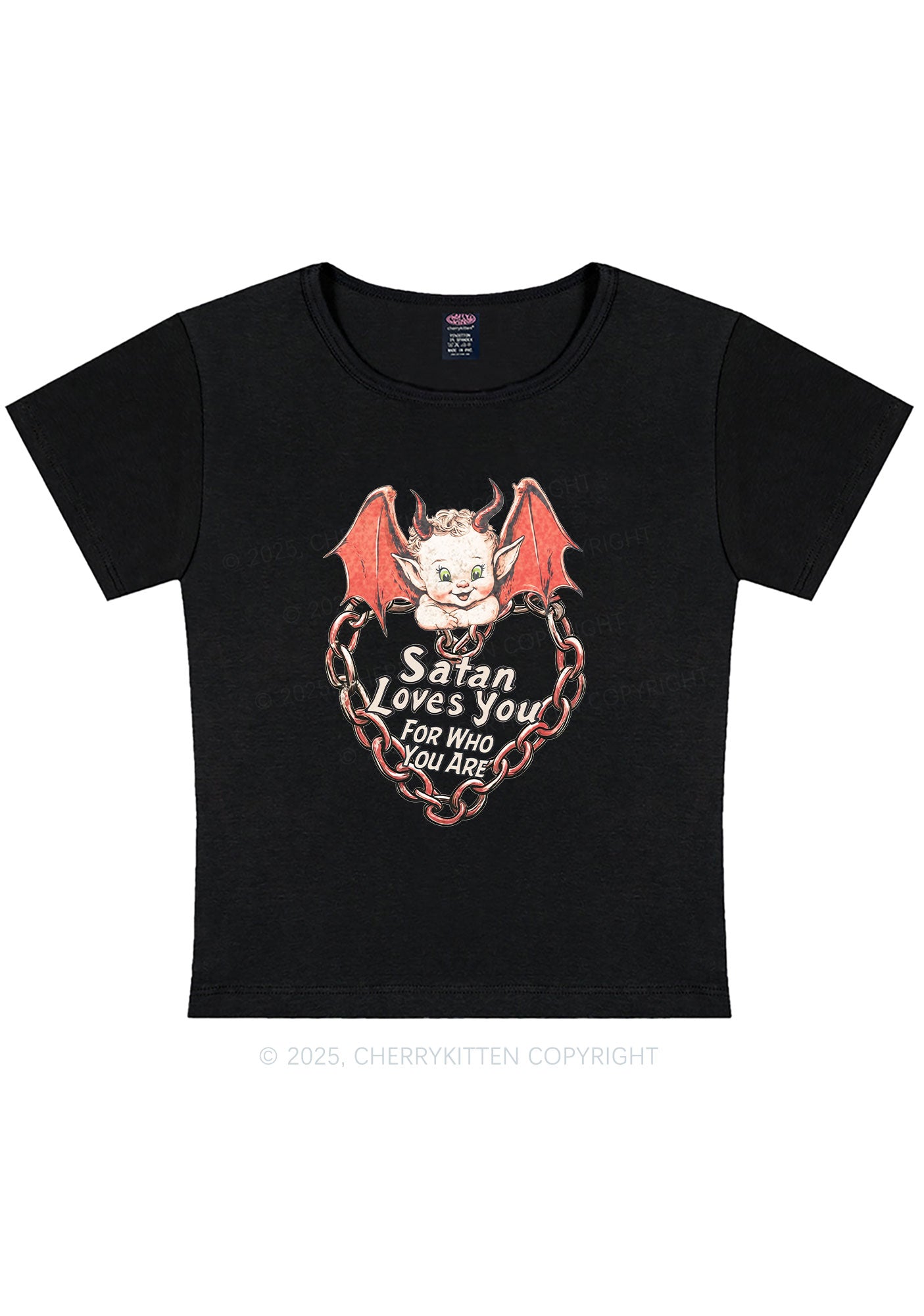 Satan Loves You Y2K Baby Tee Cherrykitten