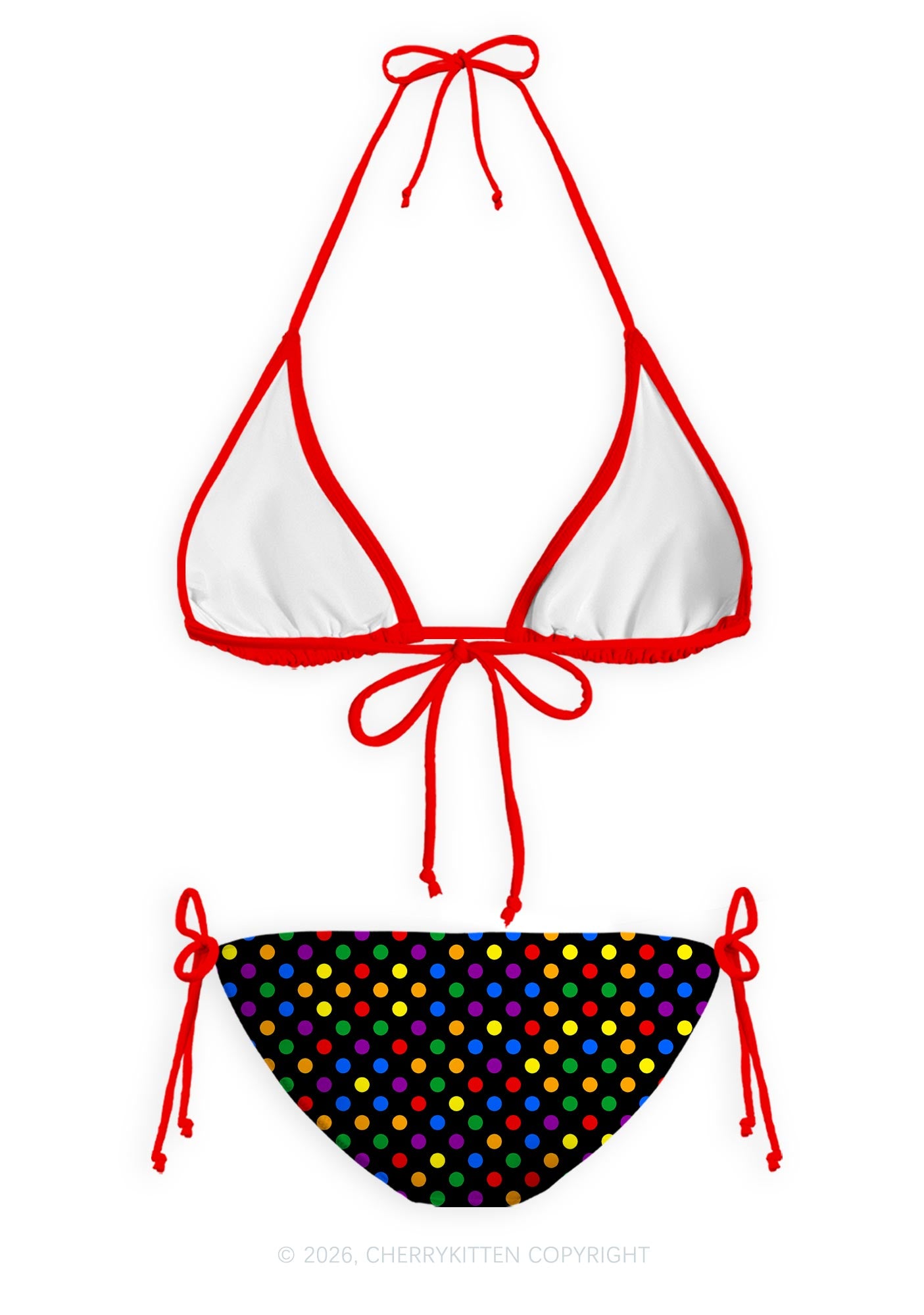 Rainbow Dots Pride Y2K Print Bikini Set Cherrykitten