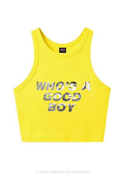 Whos A Good Boy Silver Foil Printed Y2K Crop Tank Top Cherrykitten