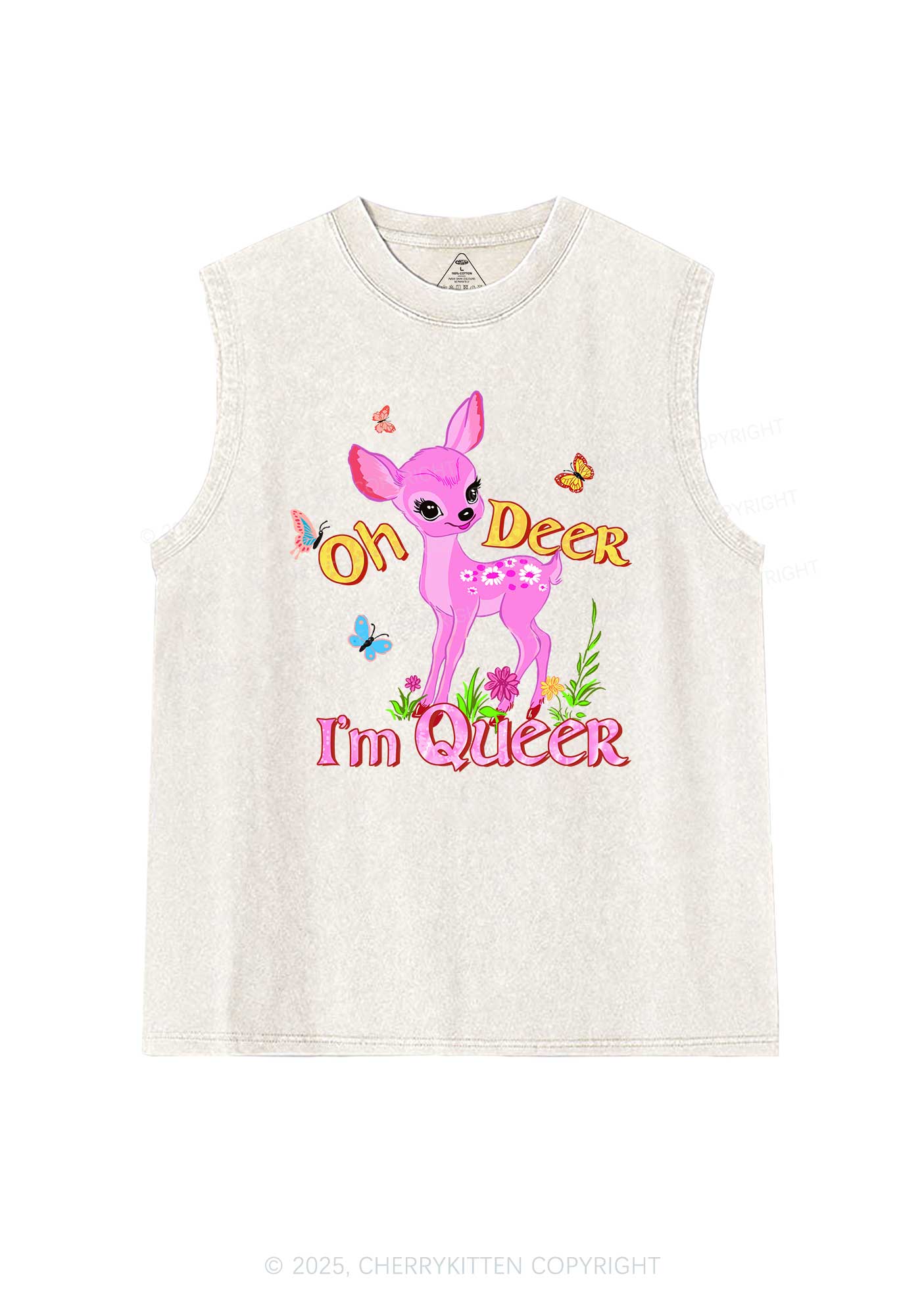 Oh Deer Im Queer Pride Y2K Washed Muscle Tank Cherrykitten