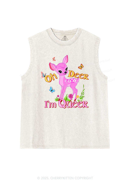 Oh Deer Im Queer Pride Y2K Washed Muscle Tank Cherrykitten