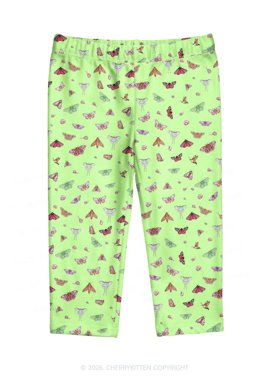 Lime Green Moth Snail Y2K Print Capri Pants Cherrykitten