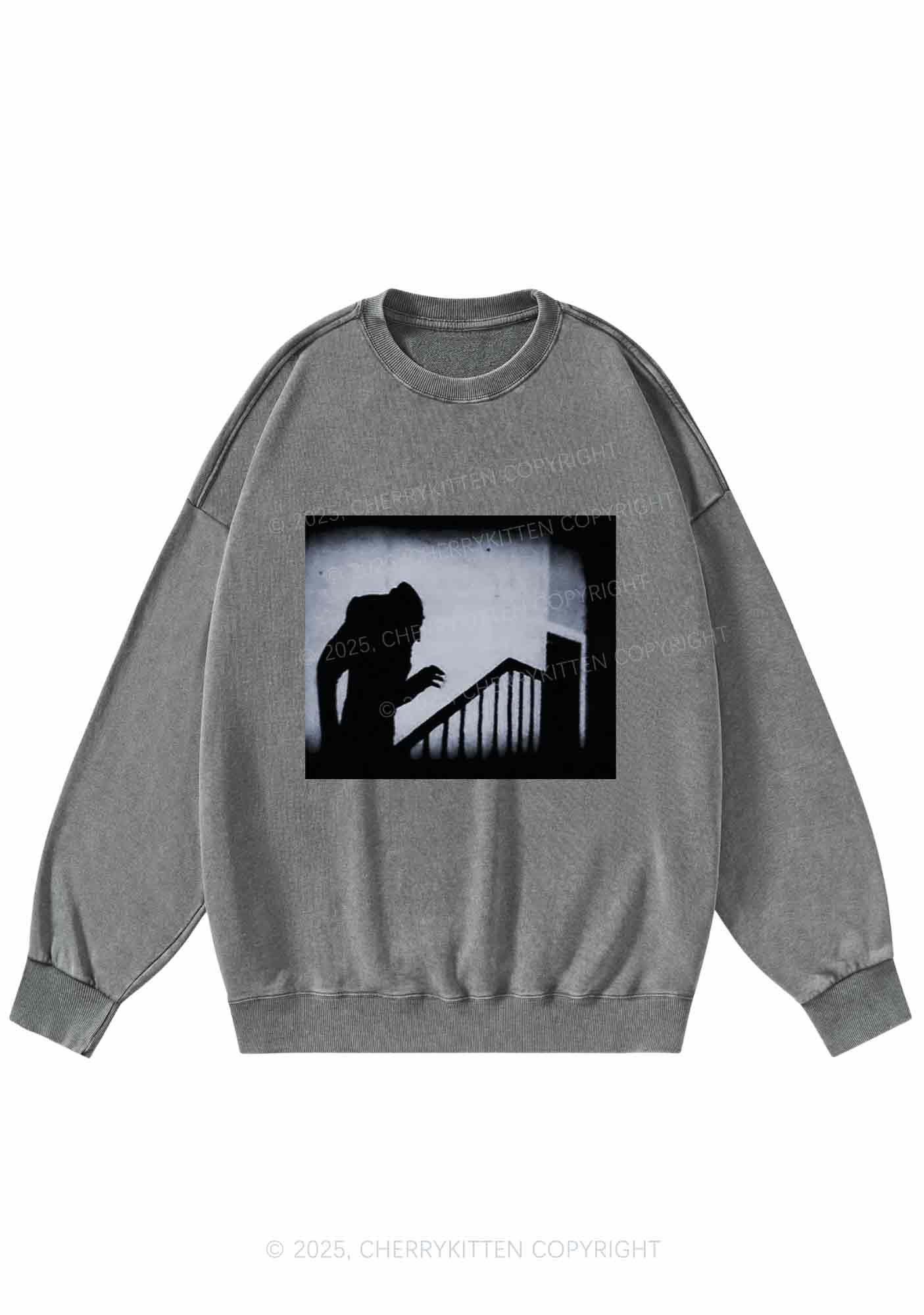 Halloween Stairs Intruder Y2K Washed Sweatshirts Cherrykitten