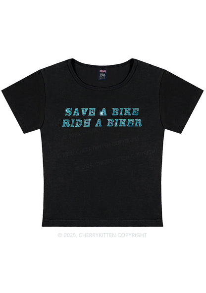 Rhinestone Save Bike Ride Biker Y2K Baby Tee Cherrykitten