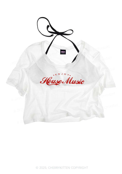 Enjoy House Music Y2K Sheer Crop Tee Cherrykitten