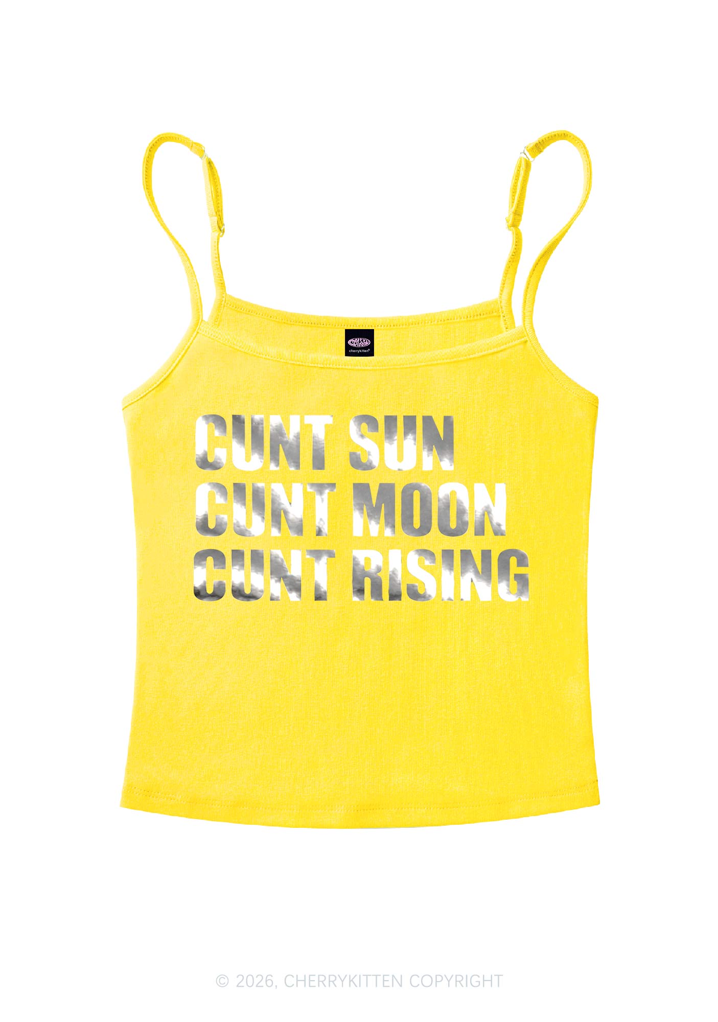 Cxxt Sun Moon Rising Silver Foil Printed Y2K Spaghetti Strap Cami Cherrykitten