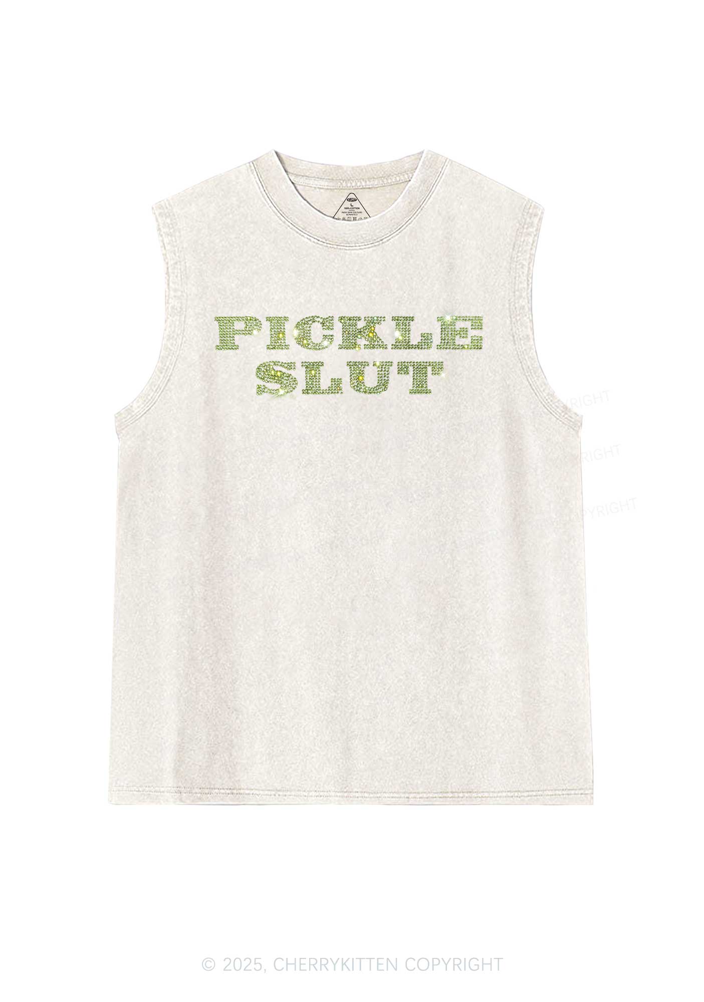 Rhinestone Pickle Slxt Y2K Washed Muscle Tank Cherrykitten