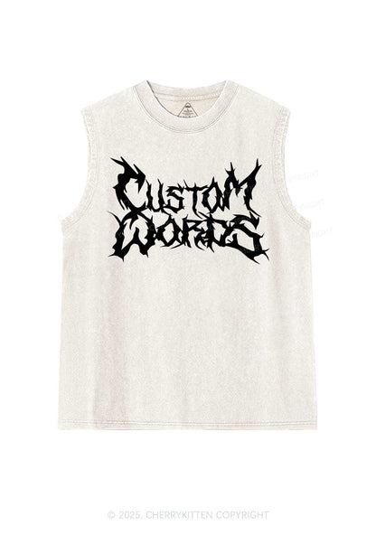 Custom Text Punk Font Y2K Washed Muscle Tank Cherrykitten