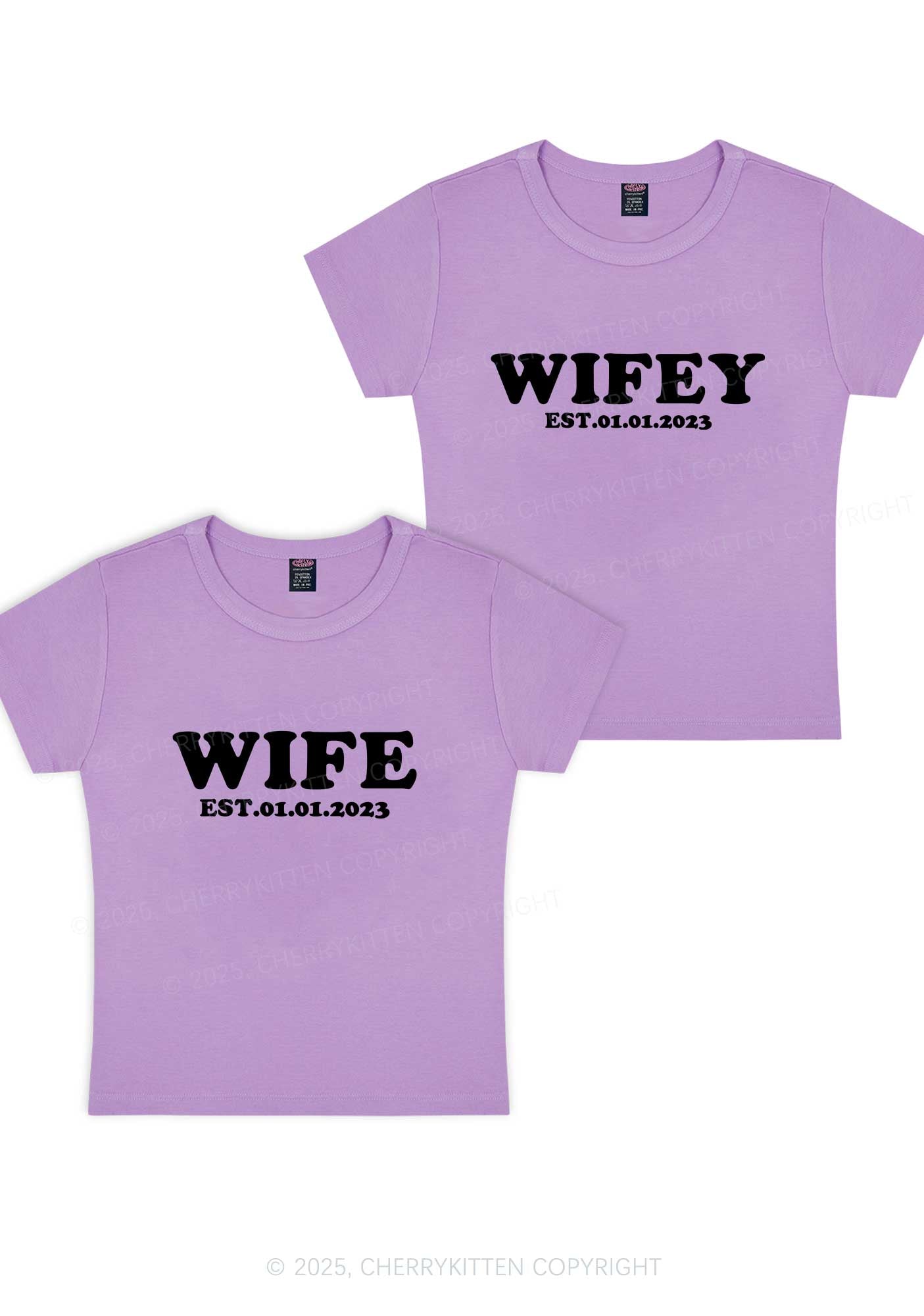 Wife Wifey Custom Date Y2K Valentine's Day Baby Tee Cherrykitten