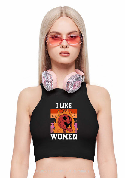 I Like Women Skull Pride Y2K Crop Tank Top Cherrykitten