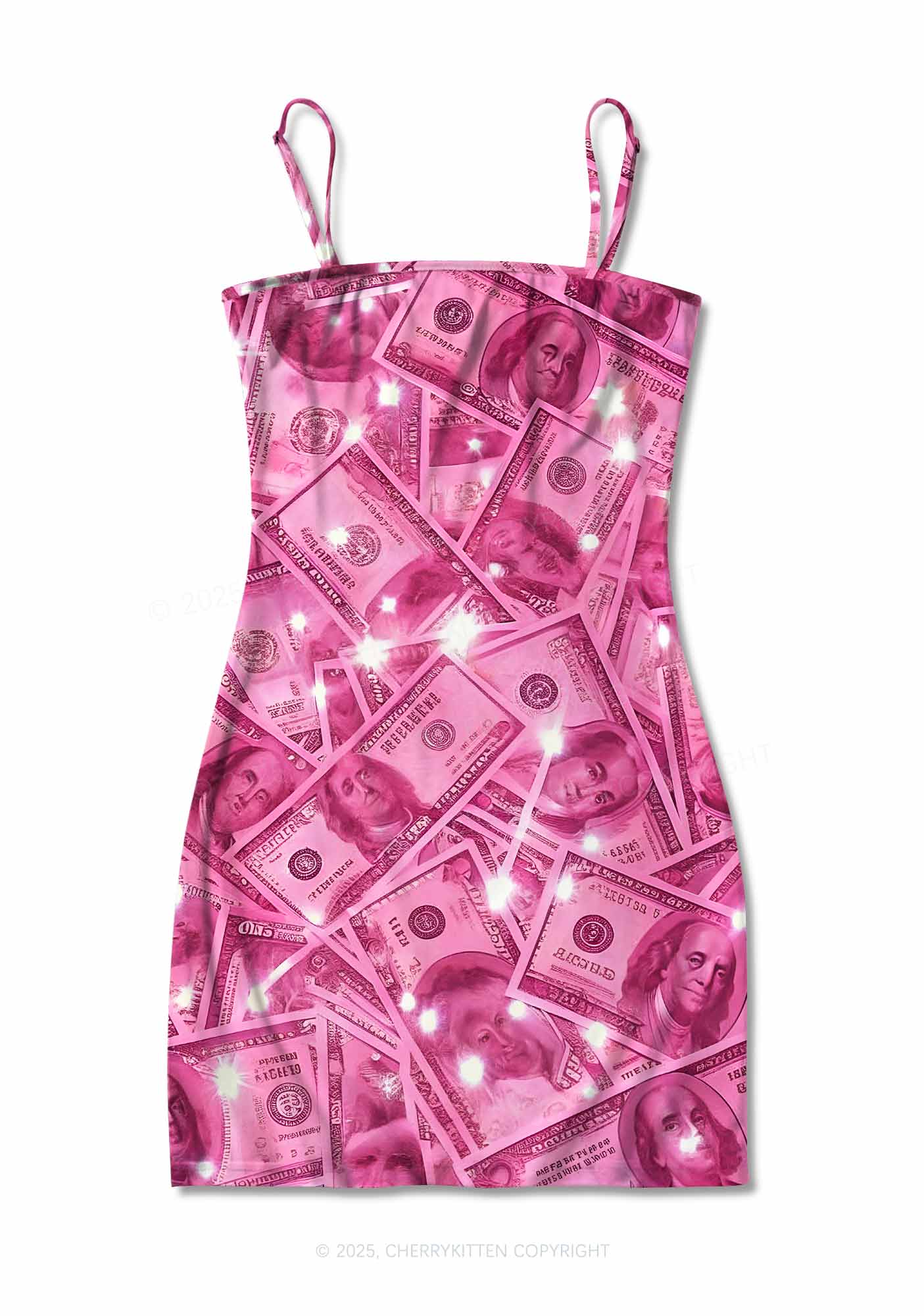 Pink Shiny Money Y2K Print Slip Dress Cherrykitten