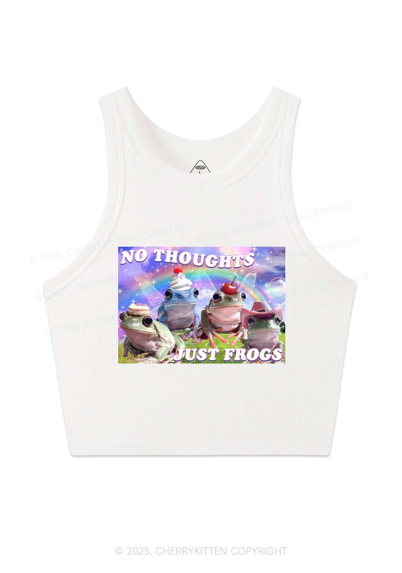 No Thoughts Just Frogs Y2K Crop Tank Top Cherrykitten
