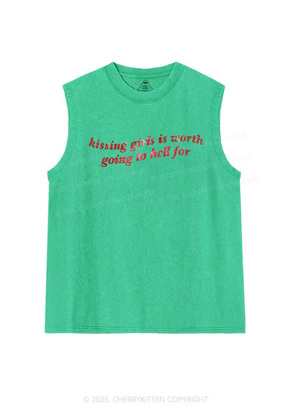 Rhinestone Kissing Girls is Worth Pride Y2K Washed Muscle Tank Cherrykitten