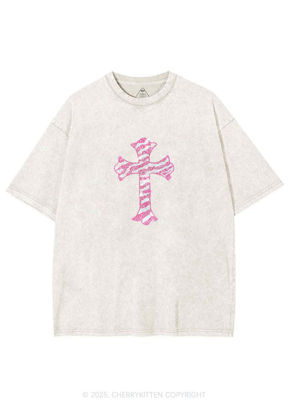 Rhinestone Pink Cross Y2K Shirts Washed Tee Cherrykitten