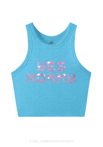 Rhinestone Yes Mommy Y2K Crop Tank Top Cherrykitten