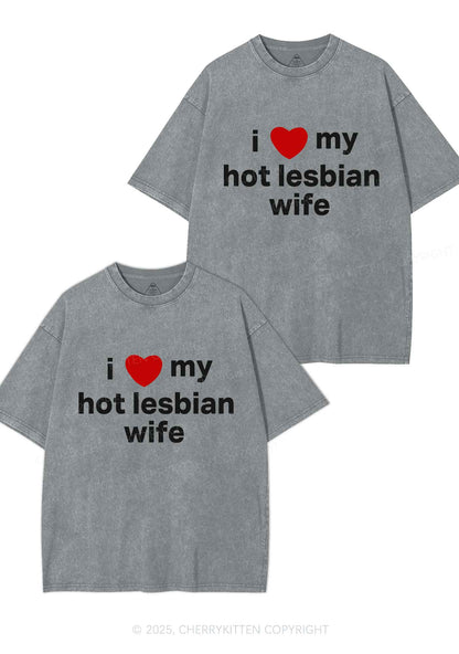 Love My Hot Lesbian Wife Y2K Valentine's Day Washed Tee Cherrykitten