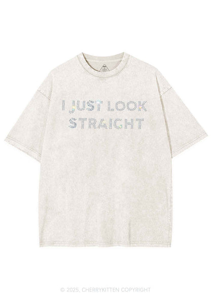 Rhinestone I Just Look Straight Pride Y2K Shirts Washed Tee Cherrykitten