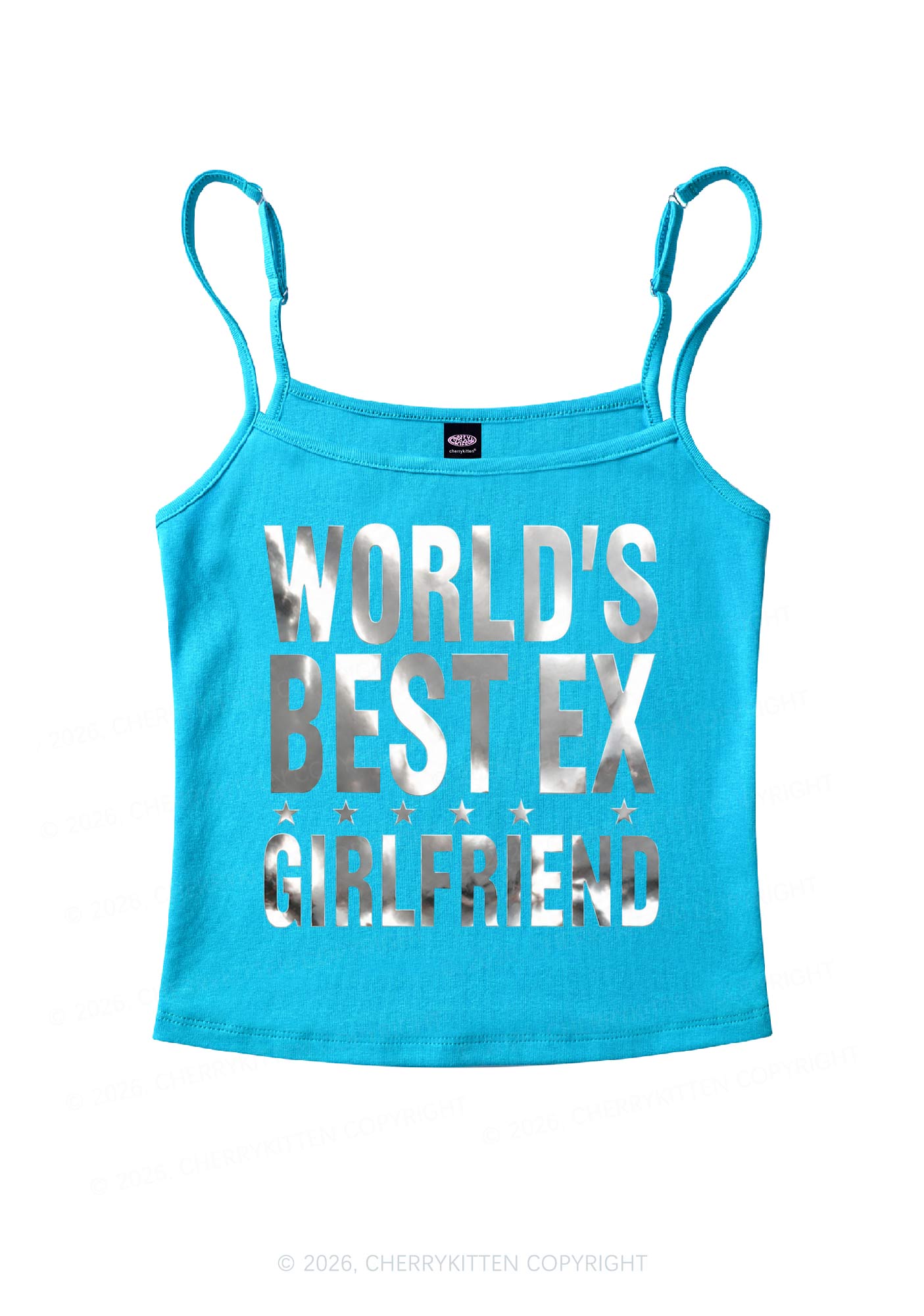 Best Ex Girlfriend Silver Foil Printed Y2K Spaghetti Strap Cami Cherrykitten