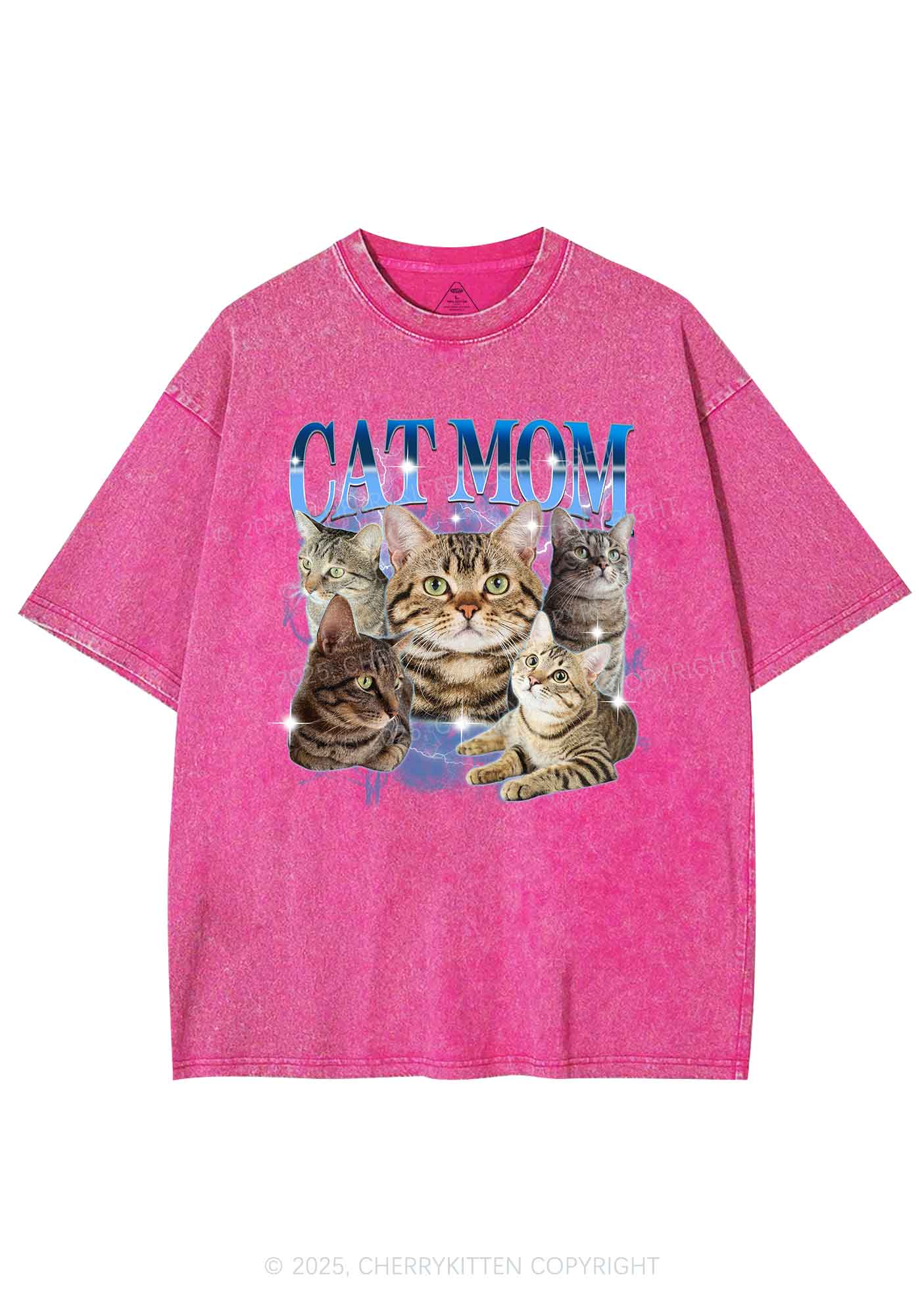 Custom Photo Cat Mom Y2K Shirts Washed Tee Cherrykitten