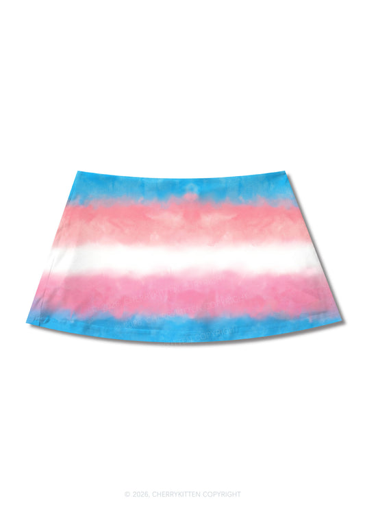 Trans Flag Pride Y2K Print Mini Skirt Cherrykitten
