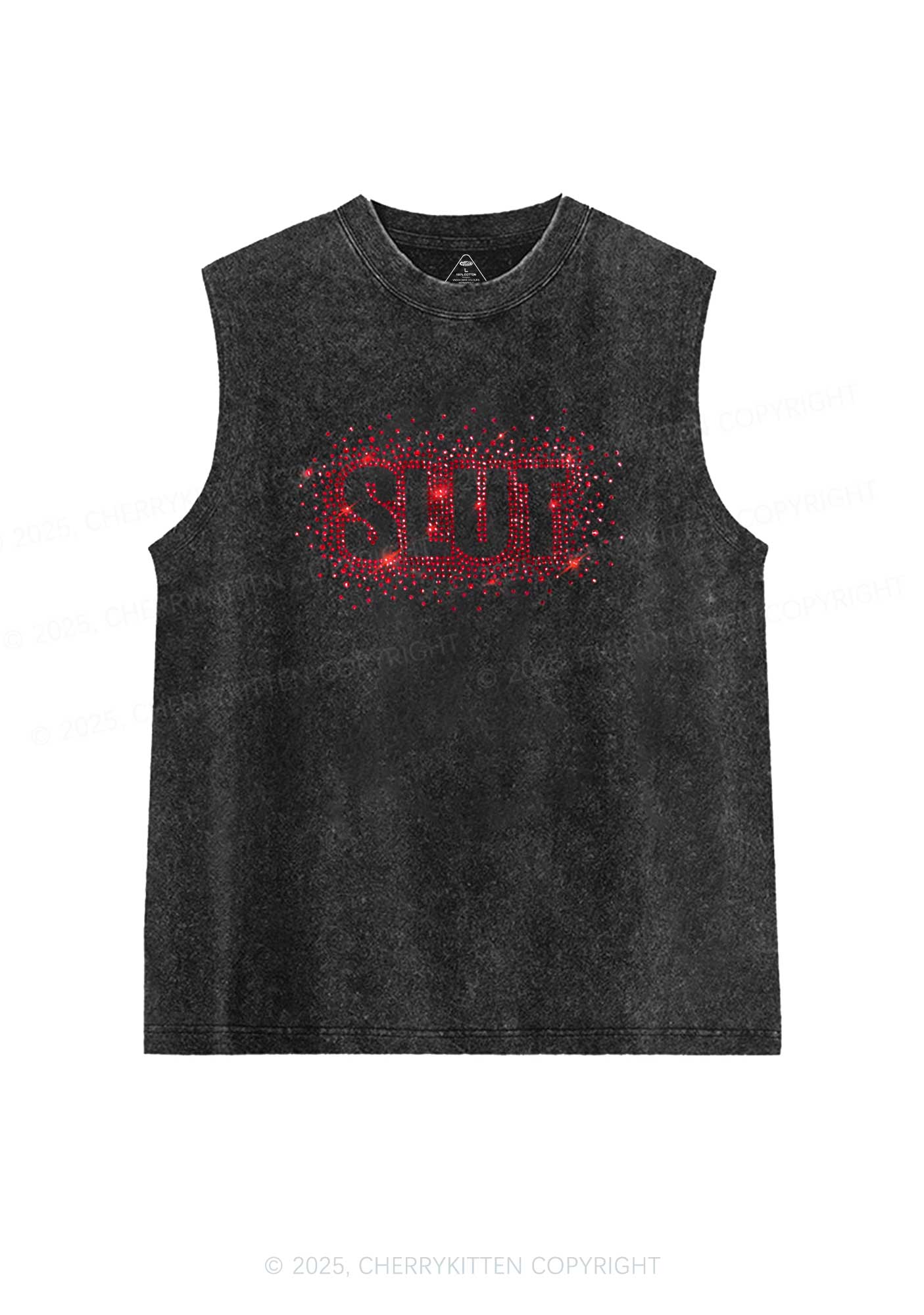 Rhinestone Special Slxt Y2K Washed Muscle Tank Cherrykitten