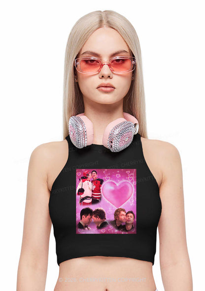 Pink Heart Portrait HR Y2K Crop Tank Top Cherrykitten