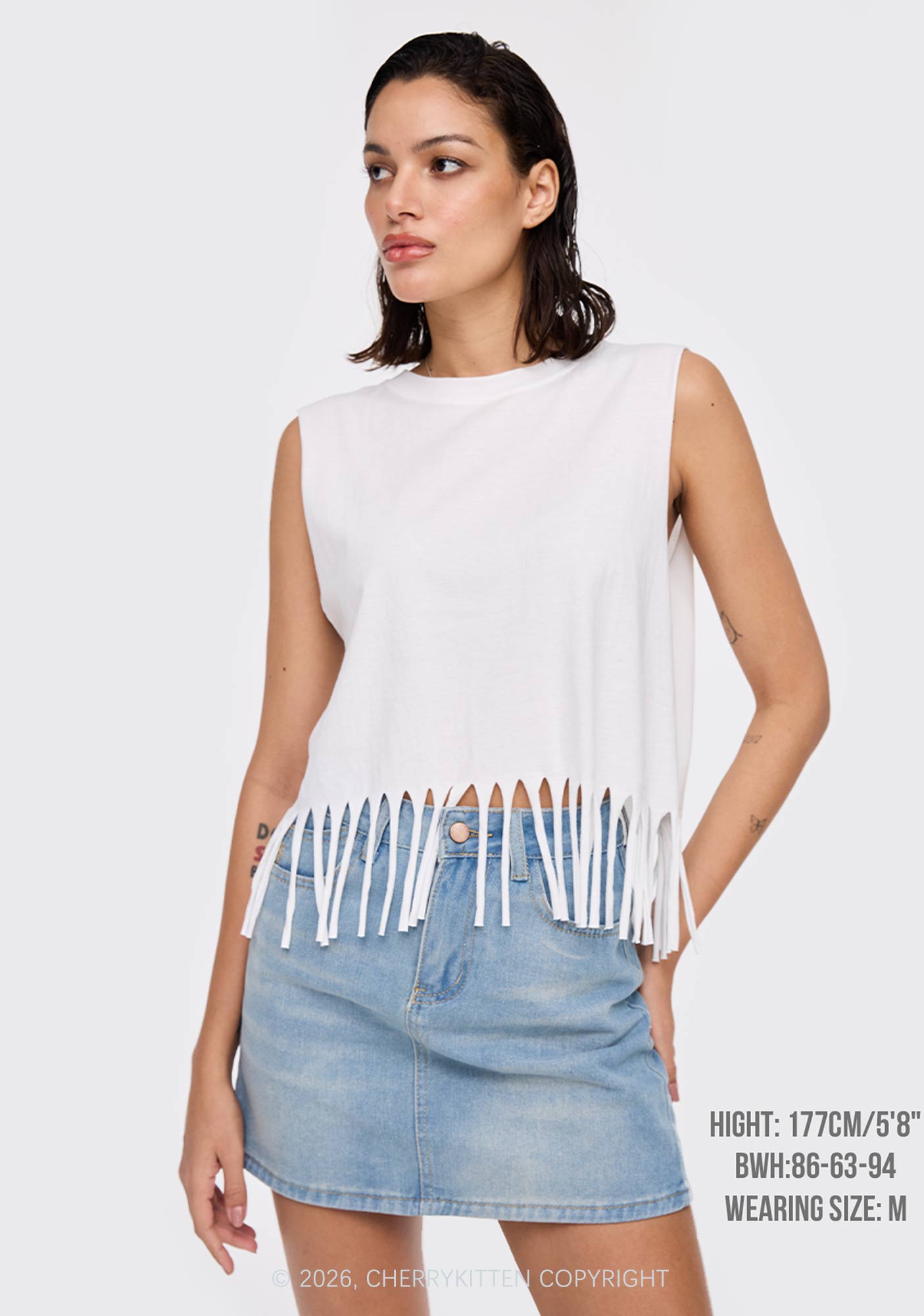 Plain Y2K Fringe Tank Top Cherrykitten