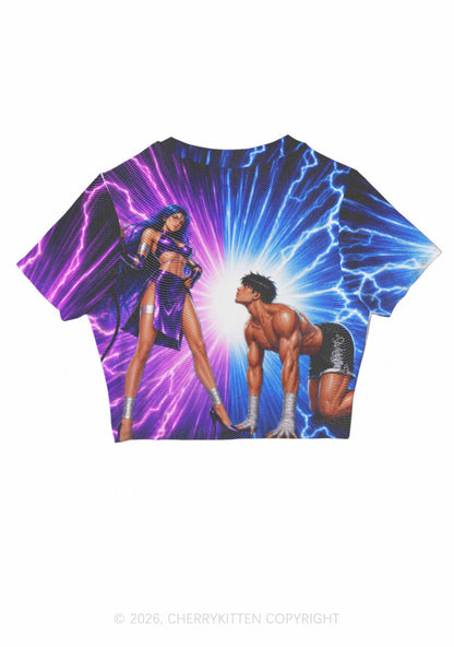 Purple Lightning S Male Y2K Mesh Crop Top Cherrykitten