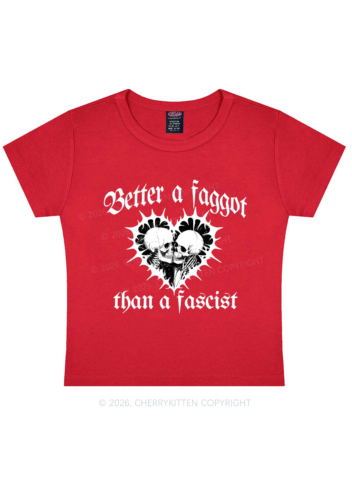 Better Faggot Than Fascist Pride Y2K Baby Tee Cherrykitten