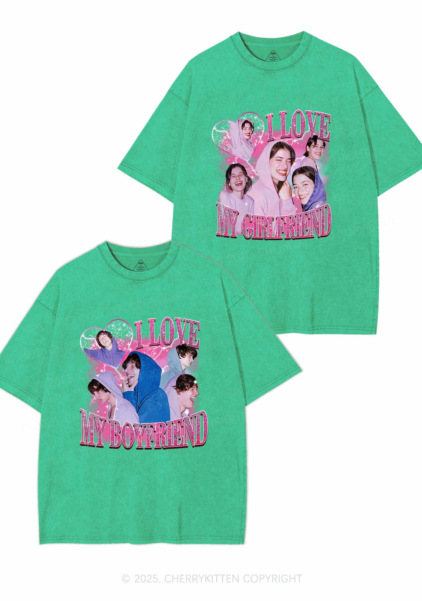 Custom Photos I Love GF BF Y2K Valentine's Day Washed Tee Cherrykitten