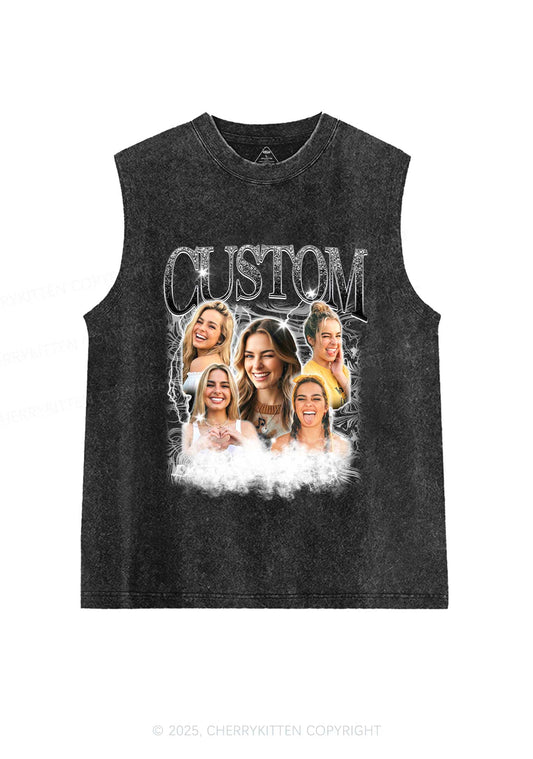 Custom Portrait Glitter Text Y2K Washed Muscle Tank Cherrykitten