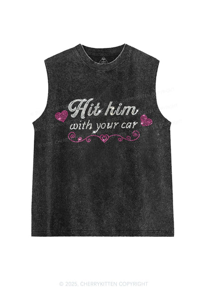 Rhinestone Hit Him Y2K Washed Muscle Tank Cherrykitten
