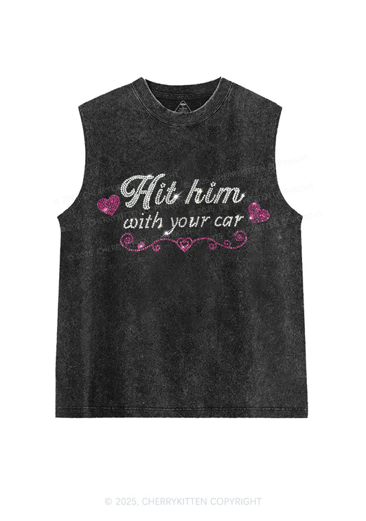 Rhinestone Hit Him Y2K Washed Muscle Tank Cherrykitten