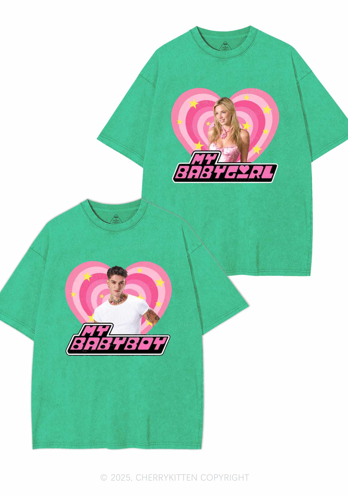 Custom Photo My Baby Y2K Valentine's Day Washed Tee Cherrykitten