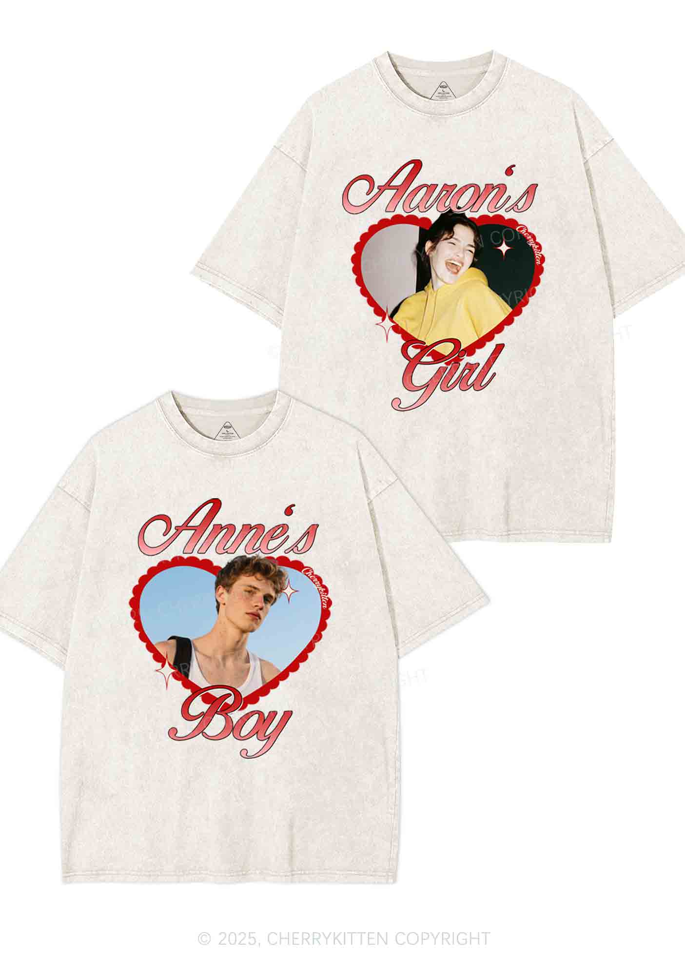 Custom Photo Heart Graphic Y2K Valentine's Day Washed Tee Cherrykitten