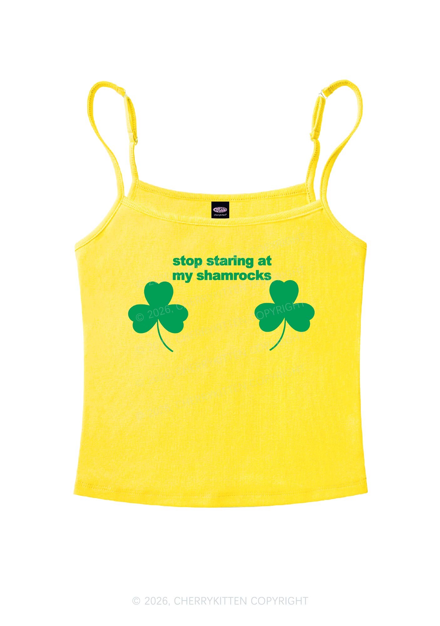 Stop Staring At My Shamrocks St Patricks Y2K Spaghetti Strap Cami Cherrykitten