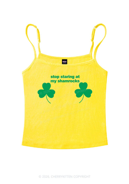 Stop Staring At My Shamrocks St Patricks Y2K Spaghetti Strap Cami Cherrykitten