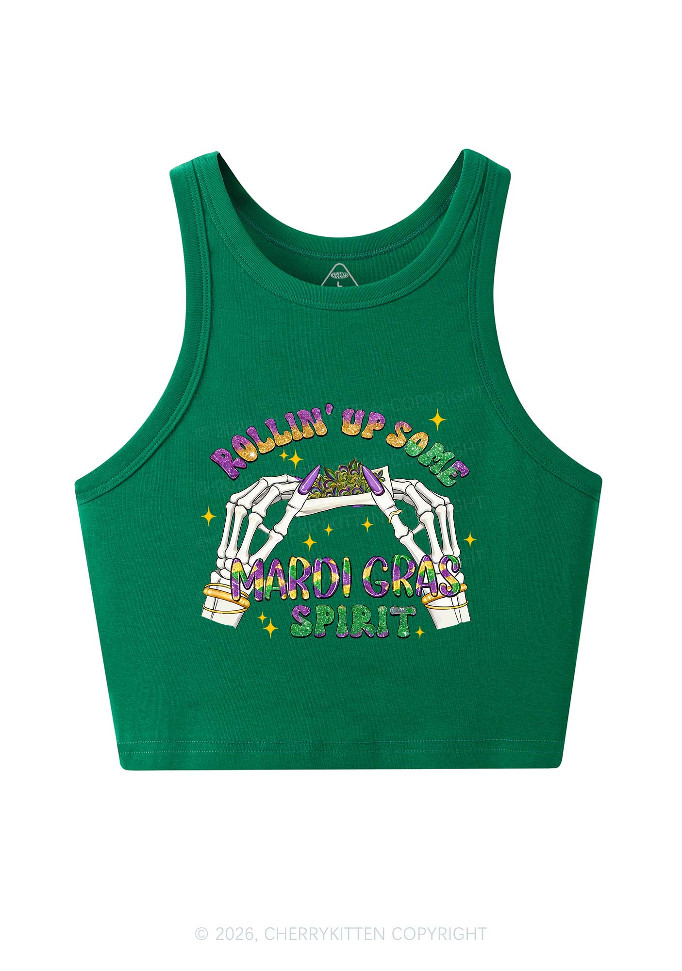 Rollin Up Mardi Gras Spirit Y2K Crop Tank Top Cherrykitten