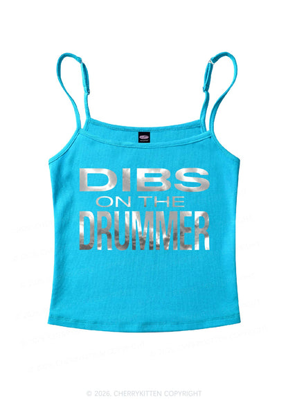 Dibs On The Drummer Silver Foil Printed Y2K Spaghetti Strap Cami Cherrykitten