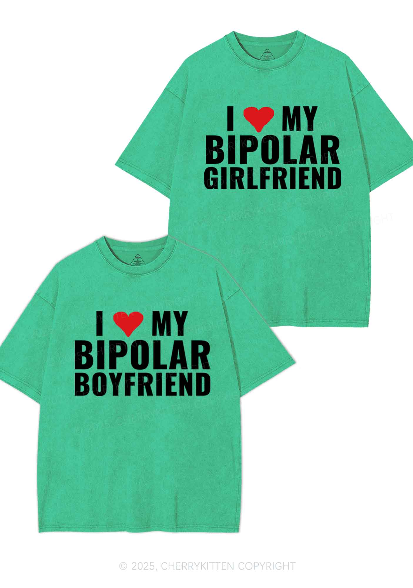 I Love My Bipolar GF BF Y2K Valentine's Day Washed Tee Cherrykitten
