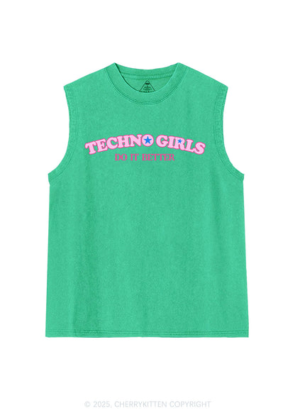 Techno Girl Do Better Y2K Washed Muscle Tank Cherrykitten