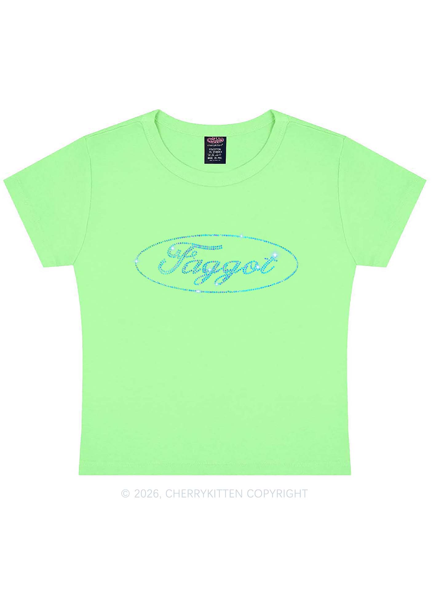 Rhinestone Oval Faggot Pride Y2K Baby Tee Cherrykitten