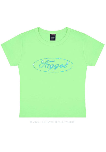 Rhinestone Oval Faggot Pride Y2K Baby Tee Cherrykitten