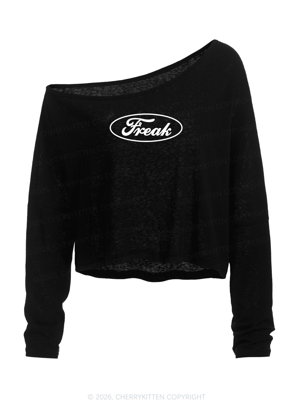 Oval Freak Y2K Off Shoulder Long Sleeve Crop Top Cherrykitten