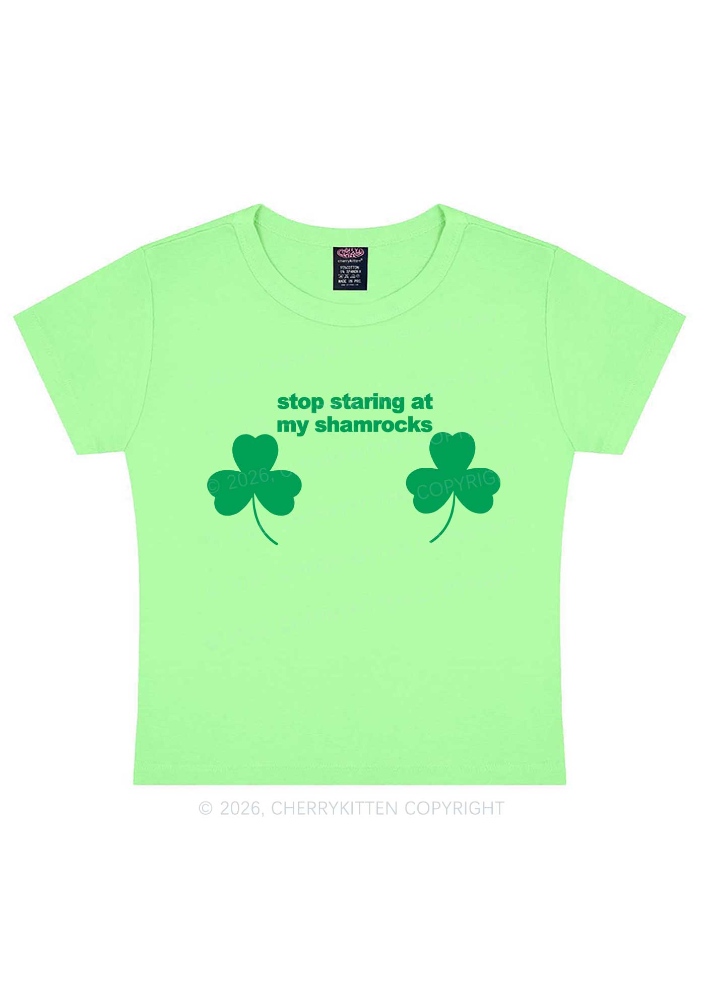 Stop Staring At My Shamrocks St Patricks Y2K Baby Tee Cherrykitten