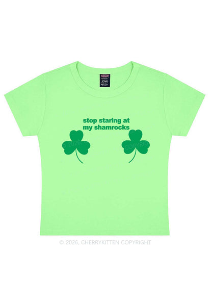 Stop Staring At My Shamrocks St Patricks Y2K Baby Tee Cherrykitten