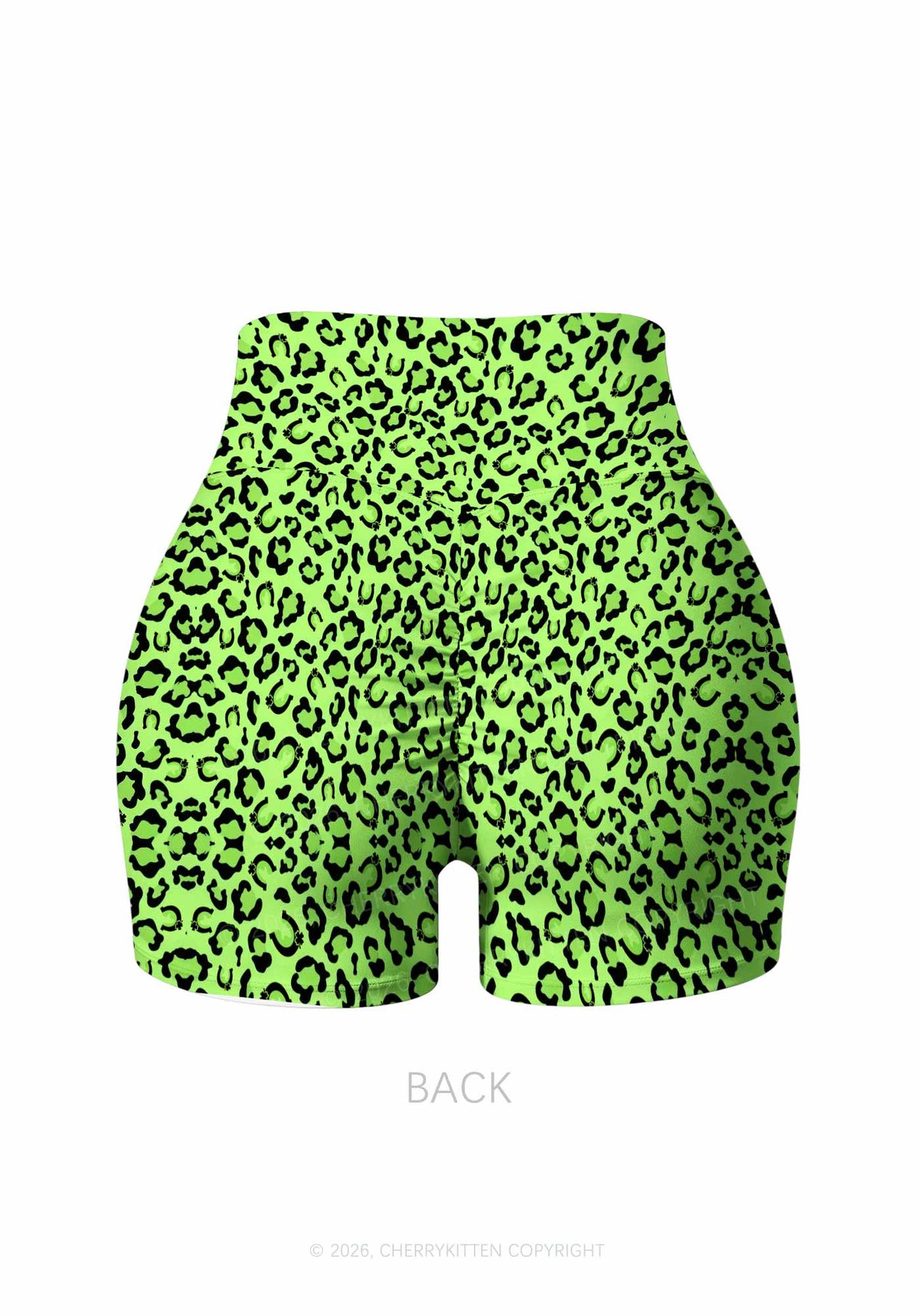 Fluorescent Green Leopard St Patricks Y2K Print Gym Shorts Cherrykitten